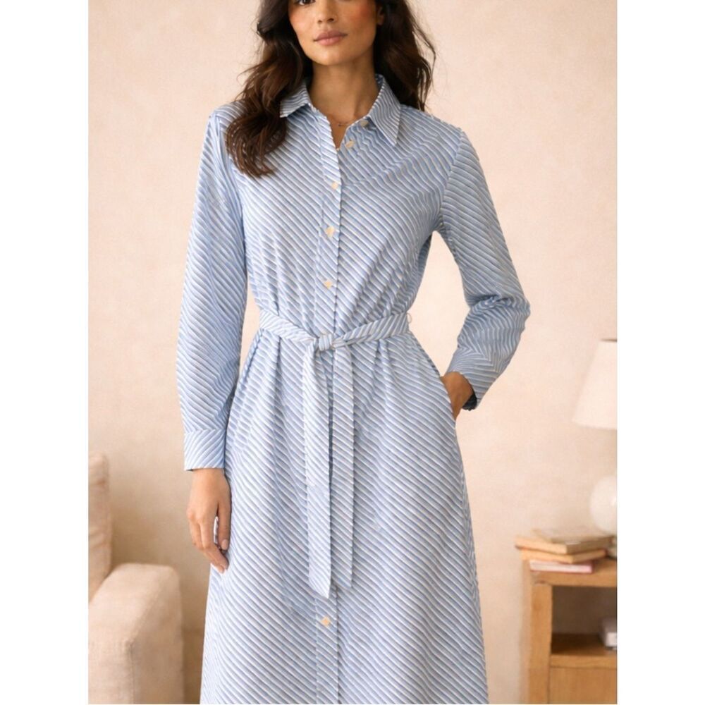 Nibi Mtk Classic Blue Stripe Shirtdress with Tie Waist Size M